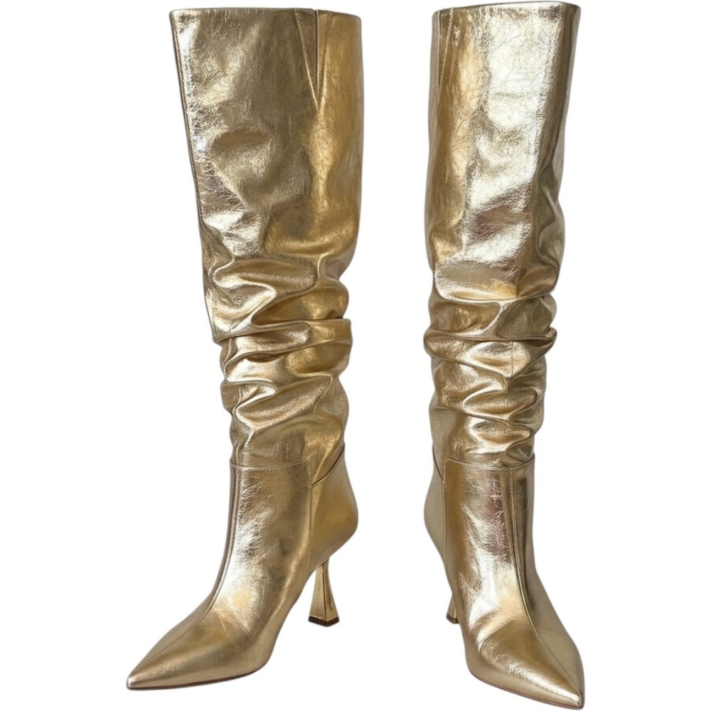 Michael Kors Amali Scrunch Boot Pale Gold Metallic Leather Womens 9.5 MSRP $3654